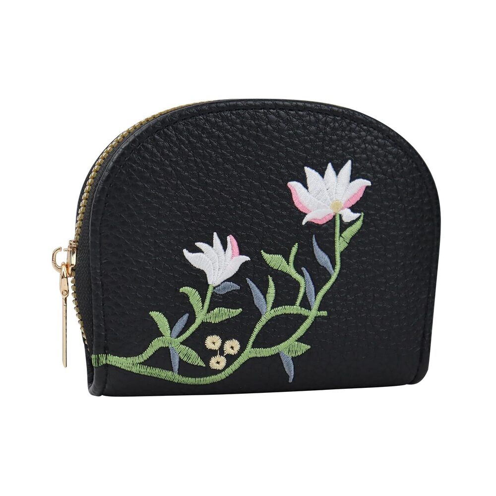 4459 Small Wallets , Embroidered Flower Wallet with Zipper Leather Card
